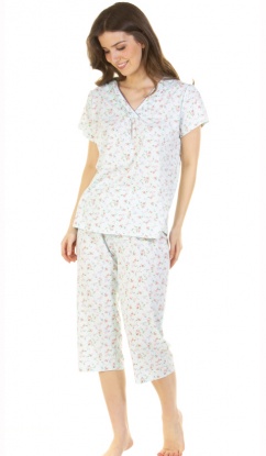 La Marquise Pleated Susan Cotton Rich Short Sleeve Capri Pyjama